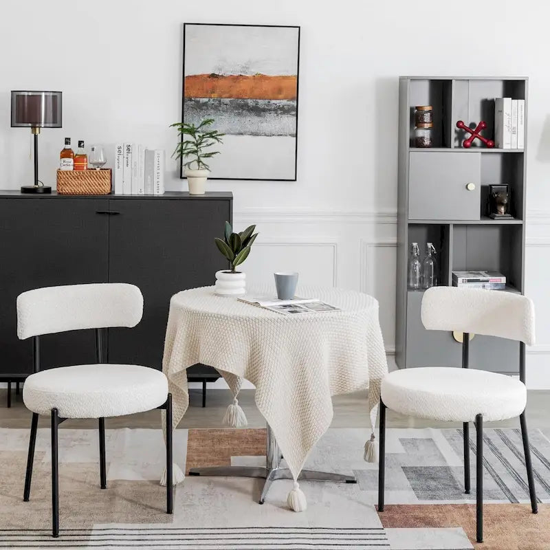 Boucle Dining Chairs Set of 2/4/6 Black Metal Legs High-Back