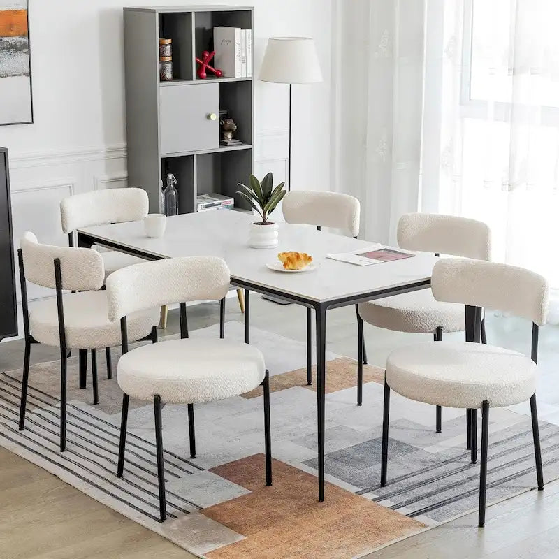 Boucle Dining Chairs Set of 2/4/6 Black Metal Legs High-Back