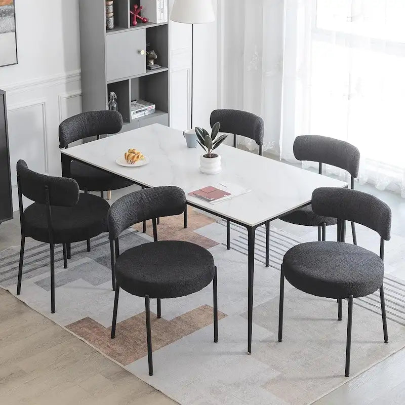 Boucle Dining Chairs Set of 2/4/6 Black Metal Legs High-Back