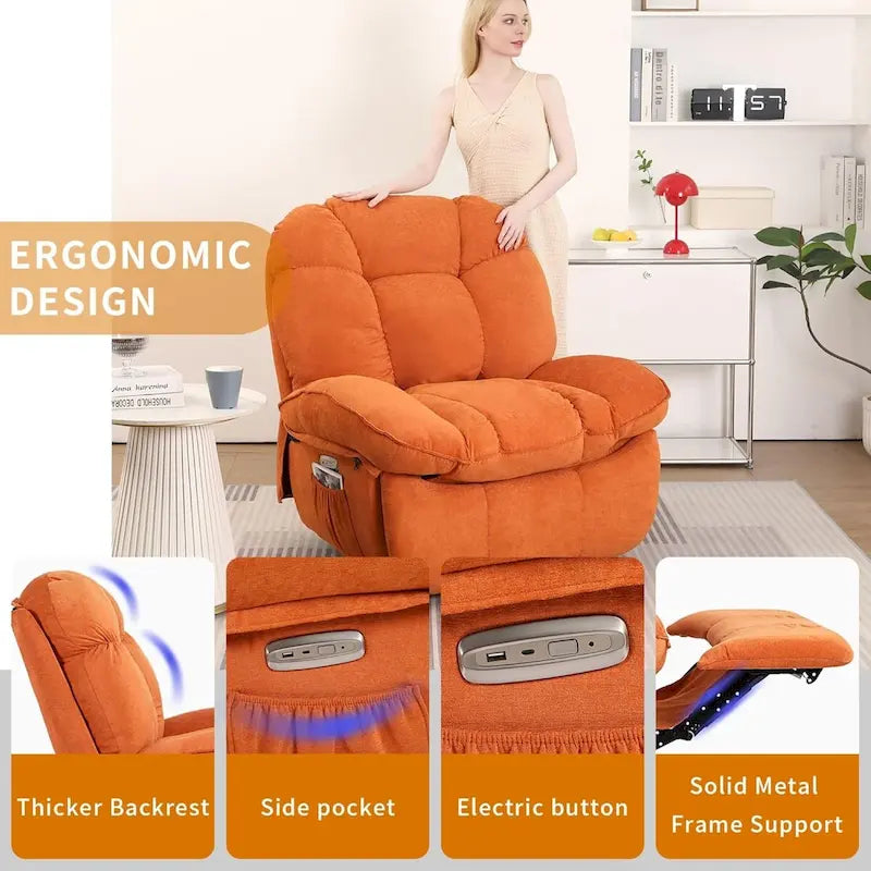 Power Recliner Chair - Massage & Heat - Swivel - Single Seat