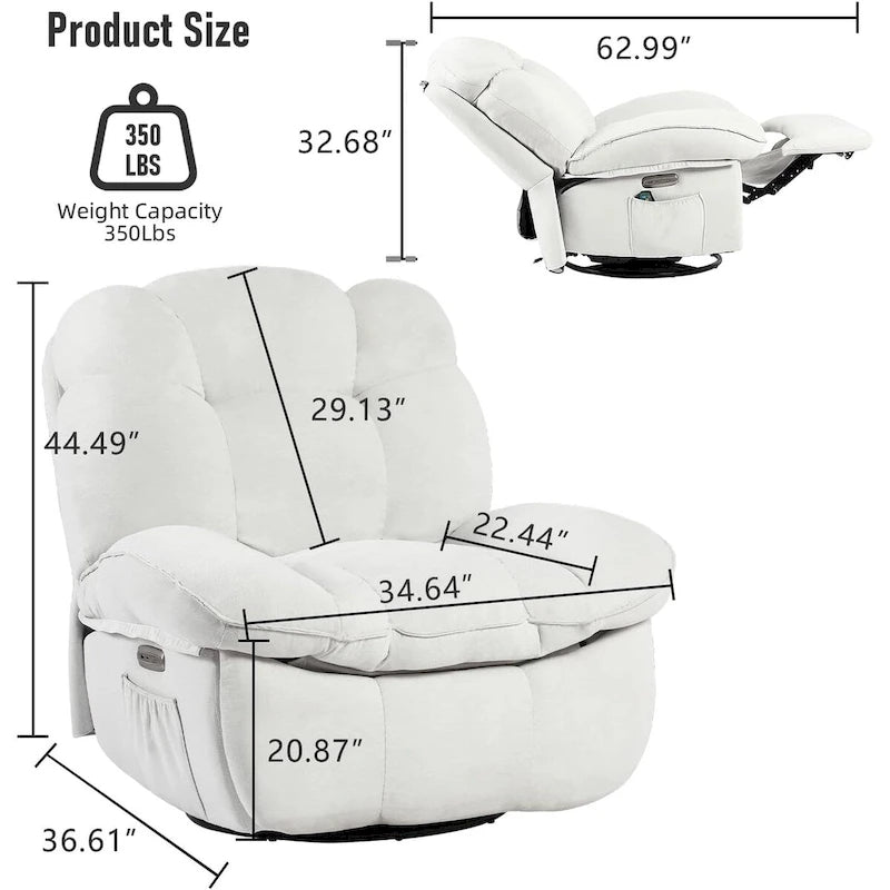 Power Recliner Chair - Massage & Heat - Swivel - Single Seat