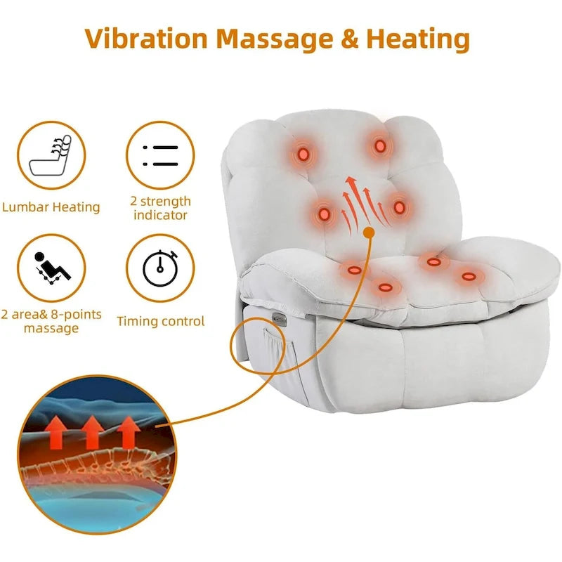 Power Recliner Chair - Massage & Heat - Swivel - Single Seat