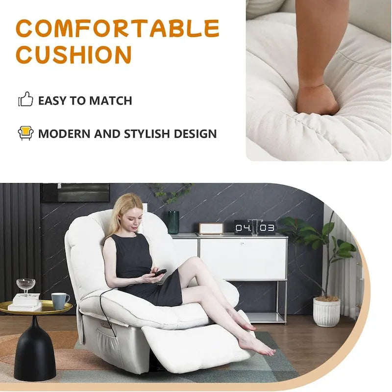 Power Recliner Chair - Massage & Heat - Swivel - Single Seat