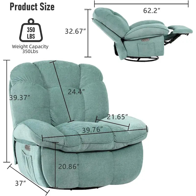 Power Recliner Chair - Massage & Heat - Swivel - Single Seat