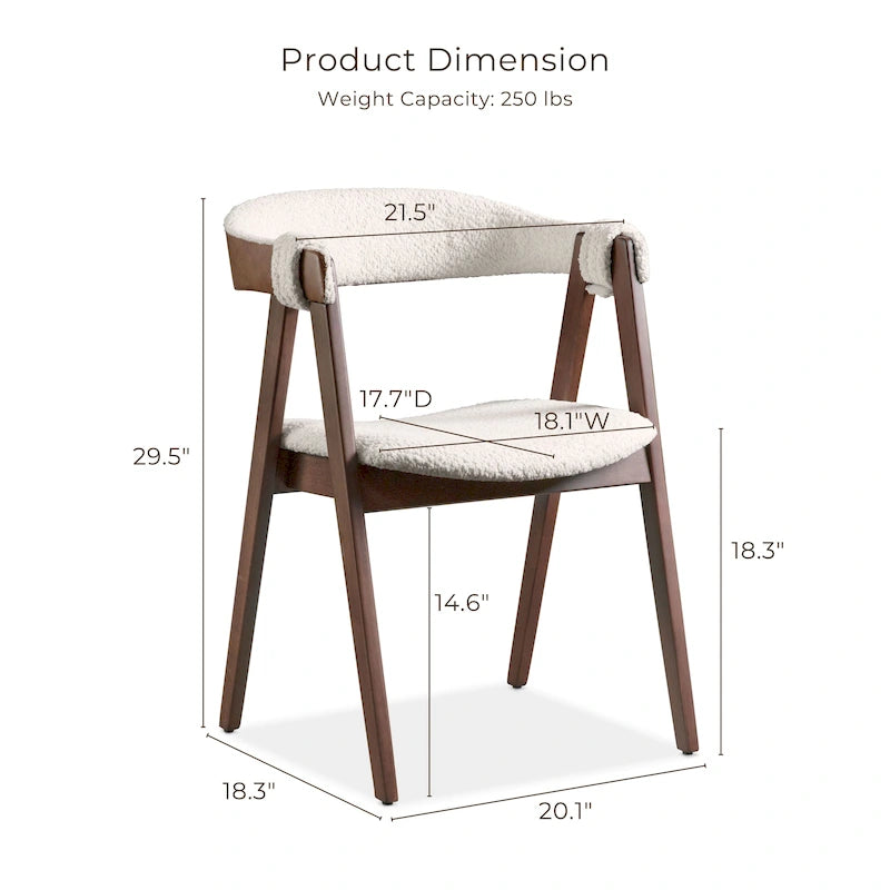 Boucle Dining Chairs Set of 2 Beige Walnut Mid-Century Modern
