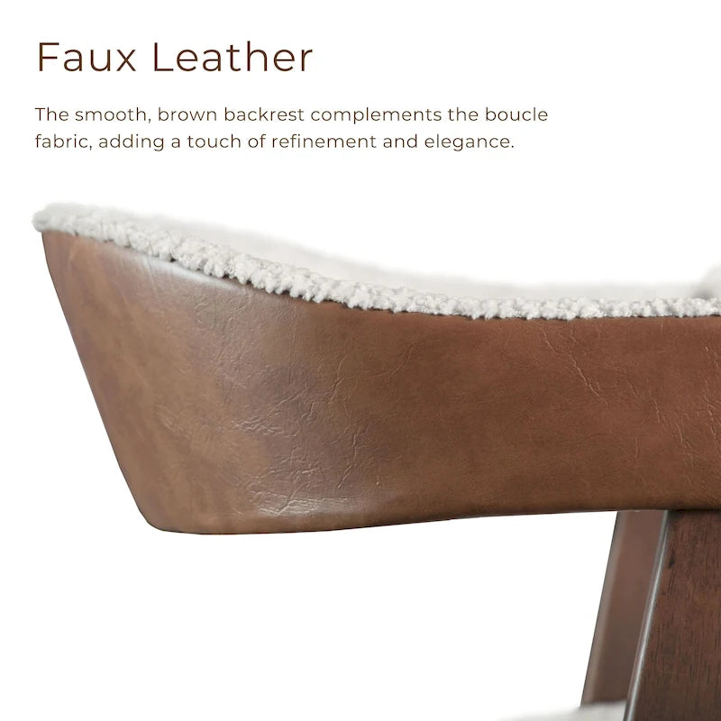 Boucle Dining Chairs Set of 2 Beige Walnut Mid-Century Modern