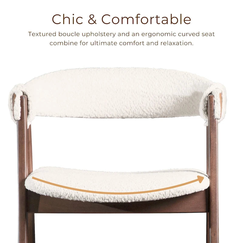 Boucle Dining Chairs Set of 2 Beige Walnut Mid-Century Modern