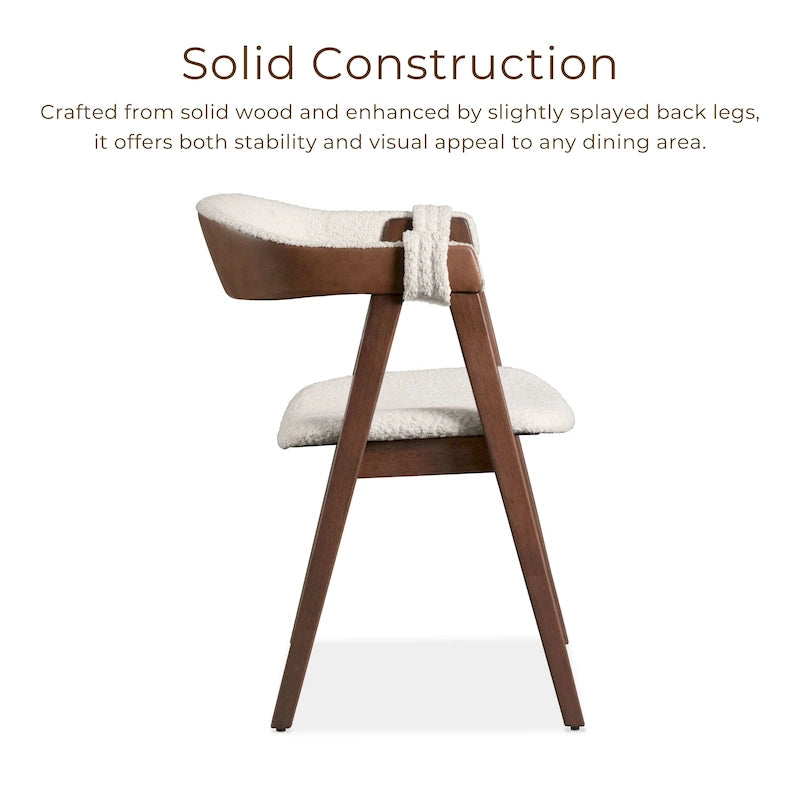 Boucle Dining Chairs Set of 2 Beige Walnut Mid-Century Modern