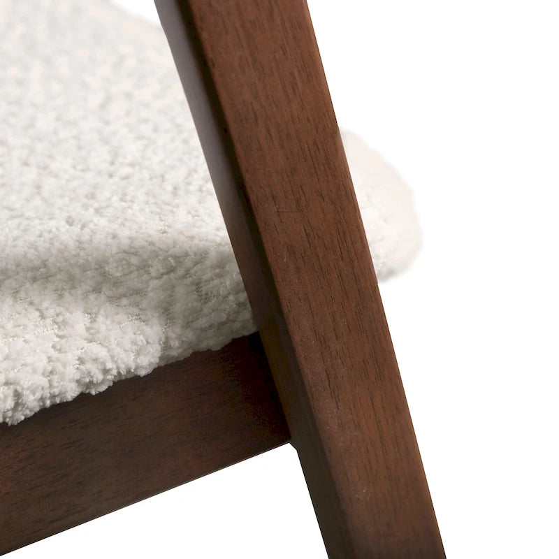 Boucle Dining Chairs Set of 2 Beige Walnut Mid-Century Modern