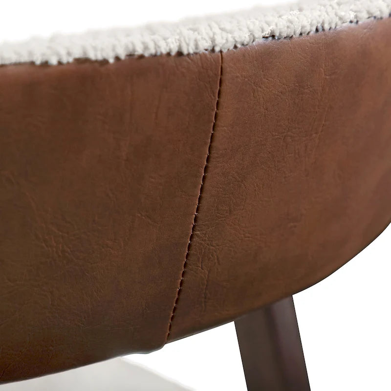 Boucle Dining Chairs Set of 2 Beige Walnut Mid-Century Modern
