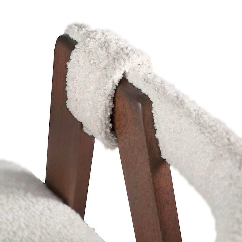 Boucle Dining Chairs Set of 2 Beige Walnut Mid-Century Modern