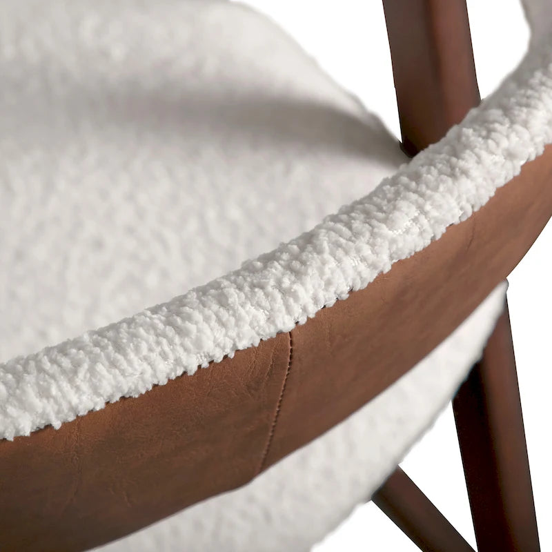 Boucle Dining Chairs Set of 2 Beige Walnut Mid-Century Modern