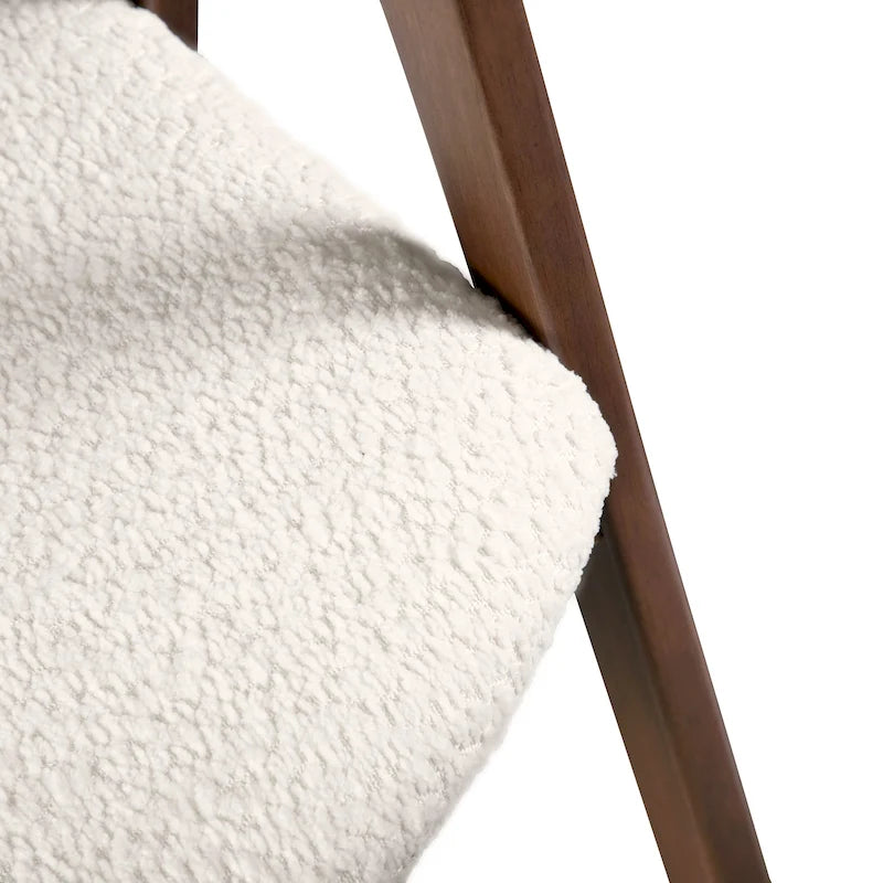 Boucle Dining Chairs Set of 2 Beige Walnut Mid-Century Modern
