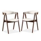 Boucle Dining Chairs Set of 2 Beige Walnut Mid-Century Modern