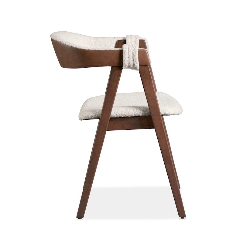 Boucle Dining Chairs Set of 2 Beige Walnut Mid-Century Modern