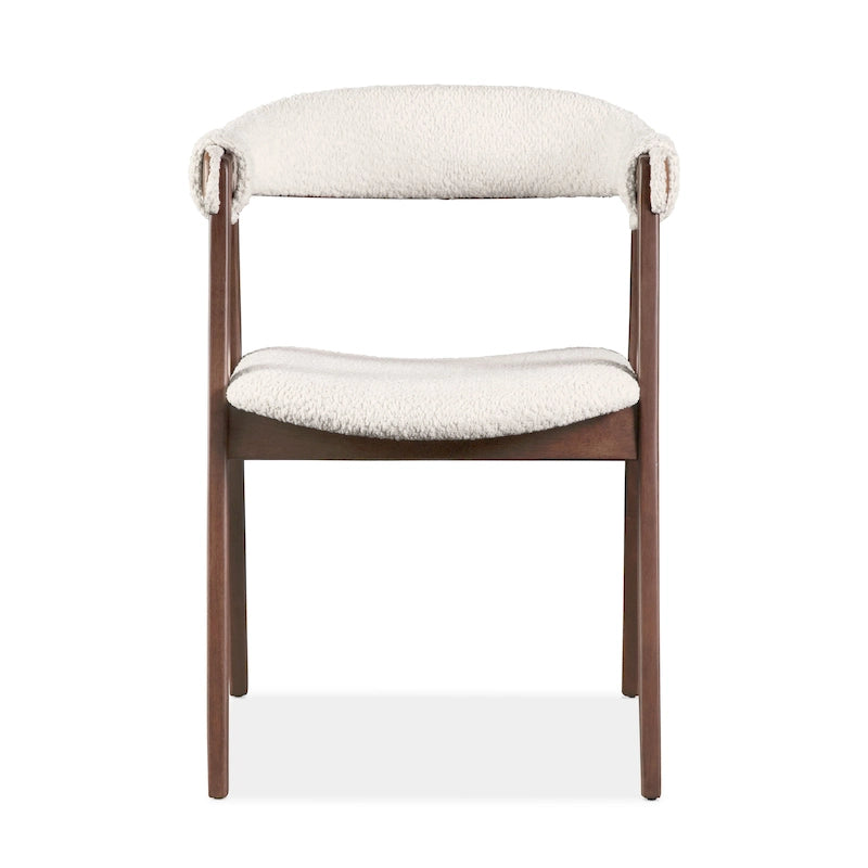 Boucle Dining Chairs Set of 2 Beige Walnut Mid-Century Modern