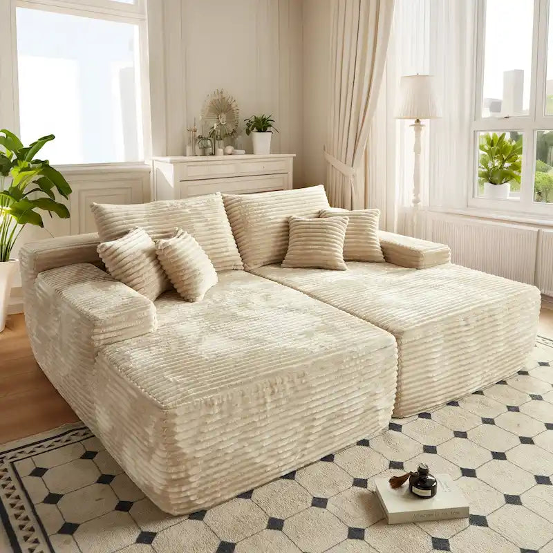 Plush Velvet Double Chaise Sofa, No Assembly, 2-Person