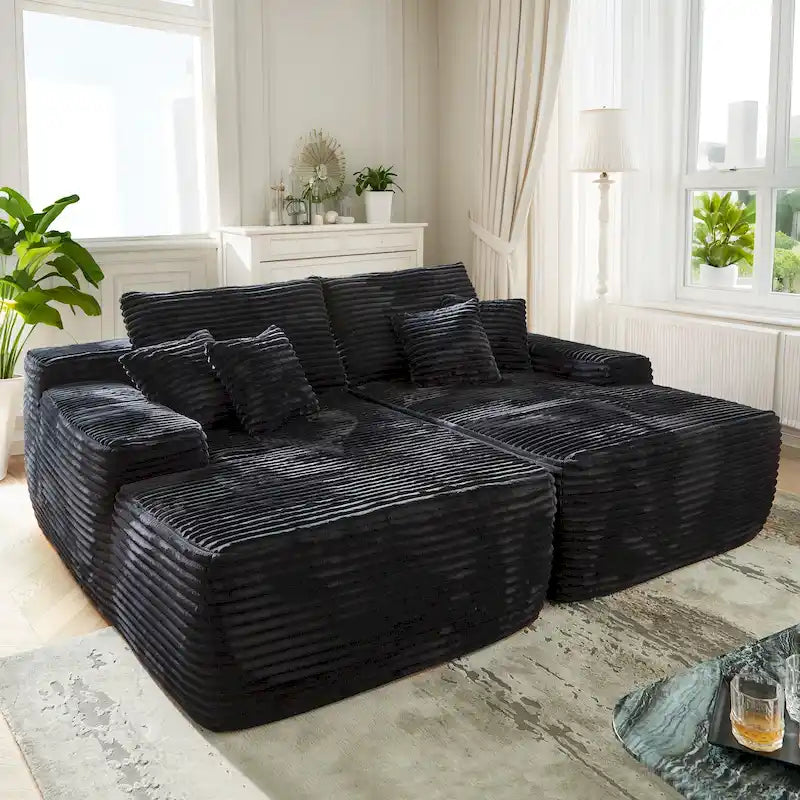 Plush Velvet Double Chaise Sofa, No Assembly, 2-Person