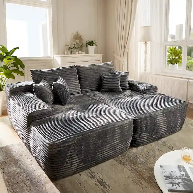 Plush Velvet Double Chaise Sofa, No Assembly, 2-Person