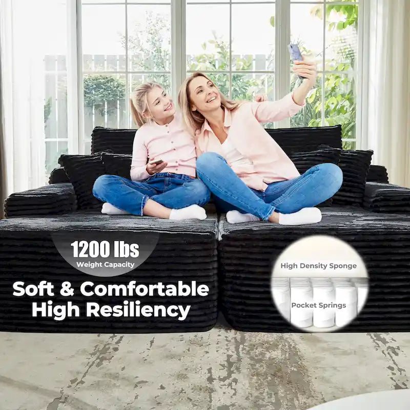 Plush Velvet Double Chaise Sofa, No Assembly, 2-Person