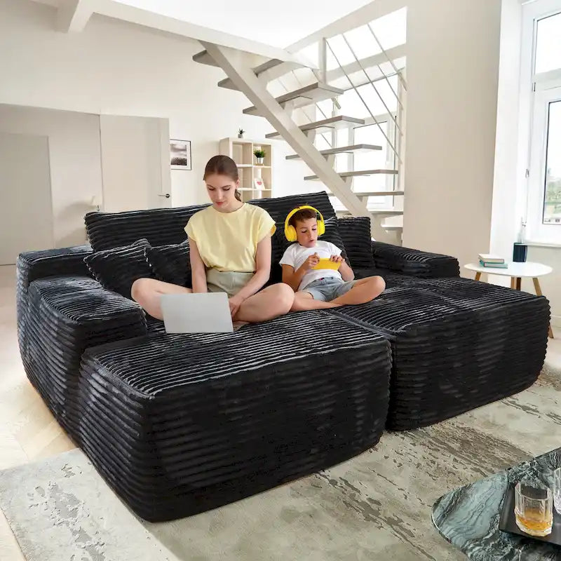 Plush Velvet Double Chaise Sofa, No Assembly, 2-Person