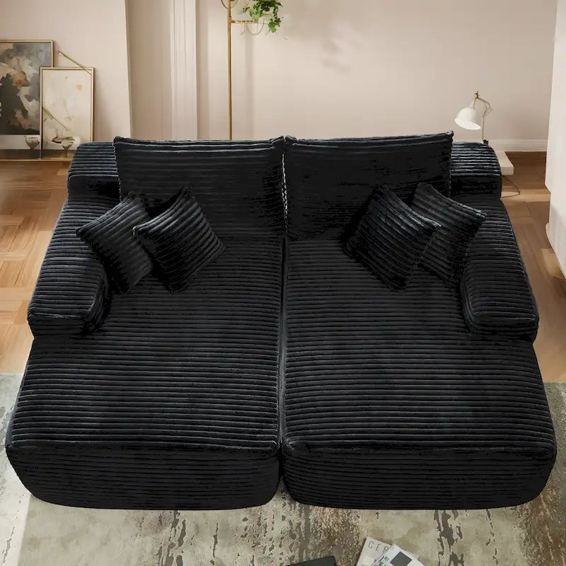 Plush Velvet Double Chaise Sofa, No Assembly, 2-Person