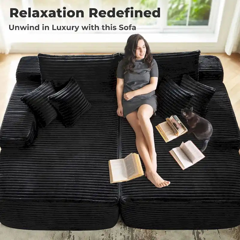 Plush Velvet Double Chaise Sofa, No Assembly, 2-Person