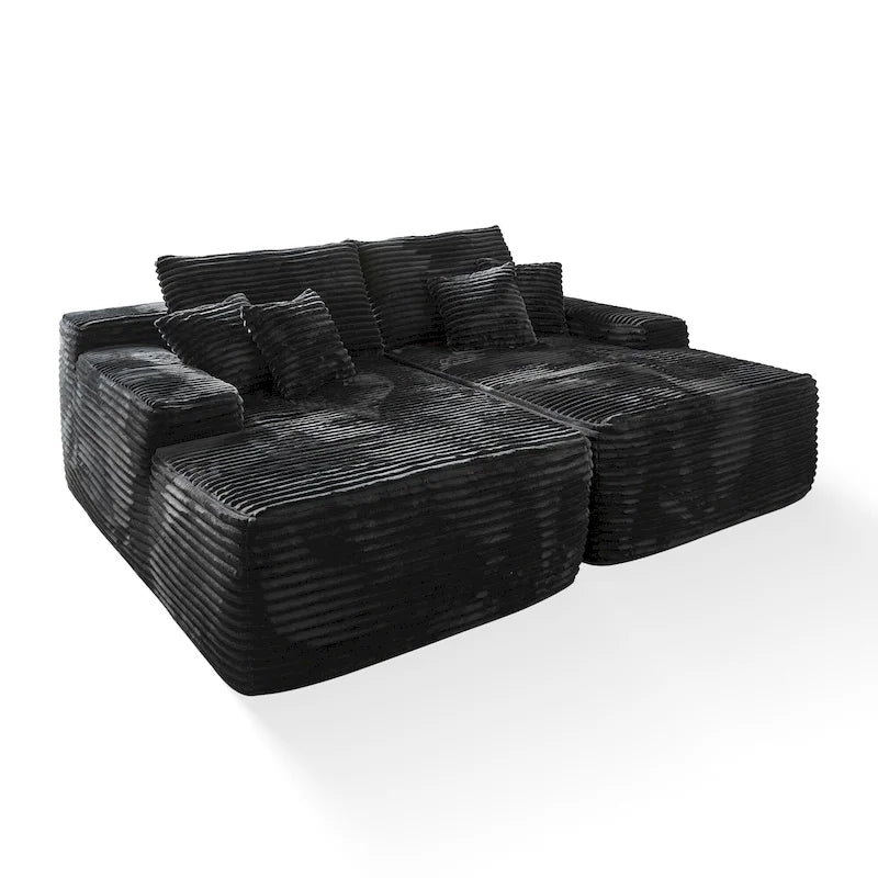 Plush Velvet Double Chaise Sofa, No Assembly, 2-Person