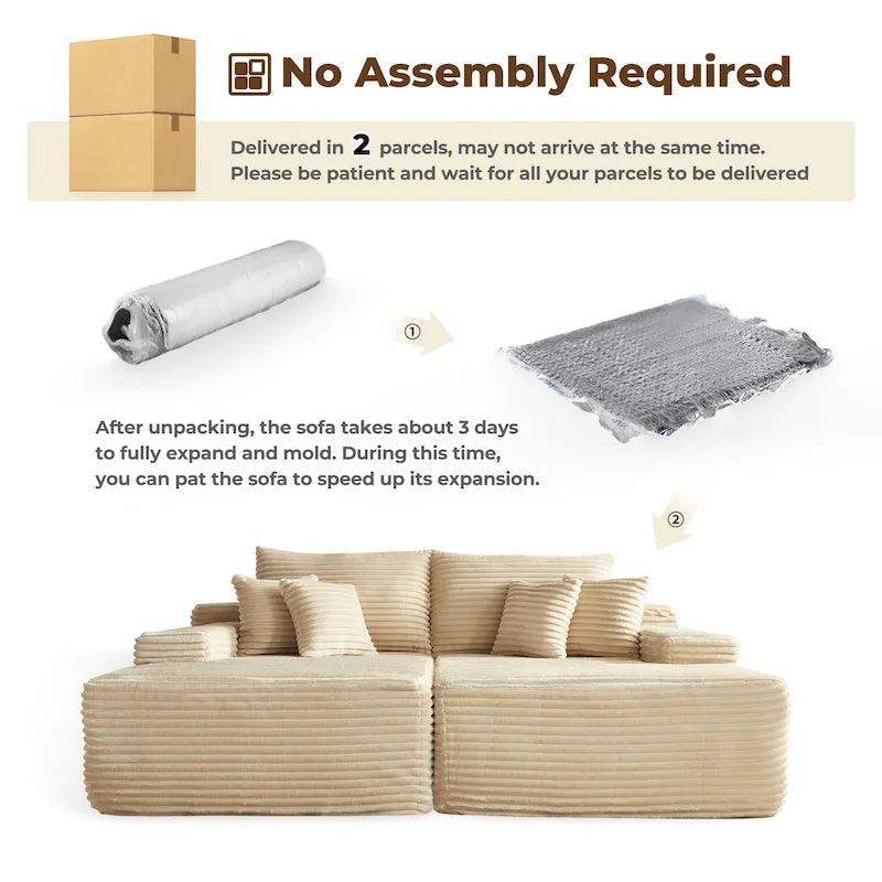 Plush Velvet Double Chaise Sofa, No Assembly, 2-Person