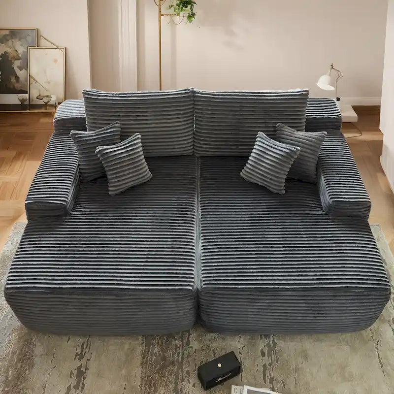 Plush Velvet Double Chaise Sofa, No Assembly, 2-Person