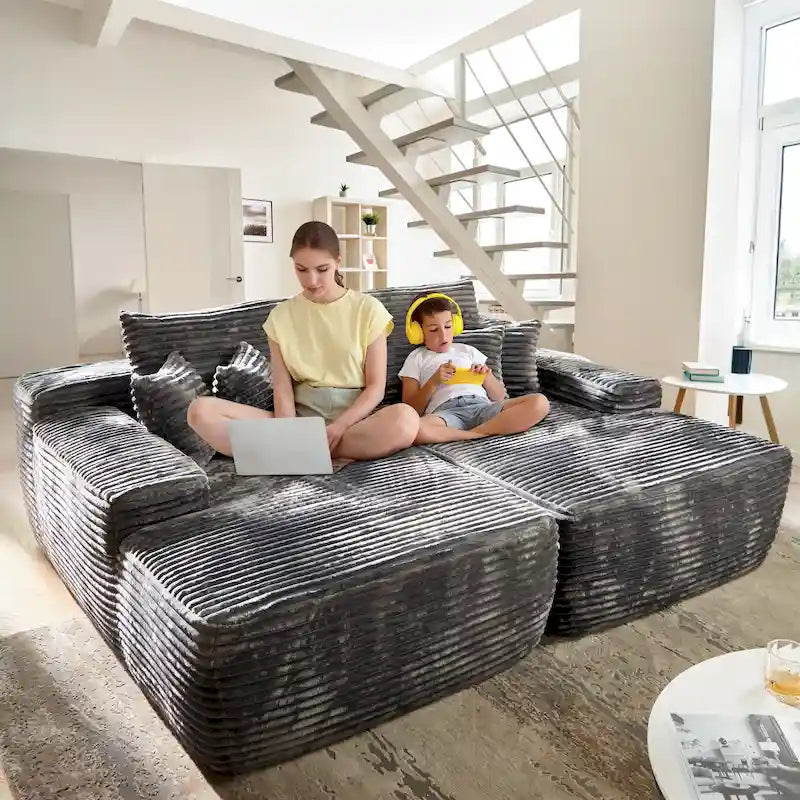 Plush Velvet Double Chaise Sofa, No Assembly, 2-Person