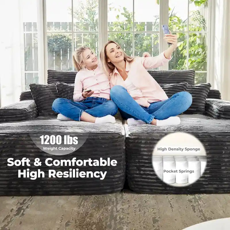 Plush Velvet Double Chaise Sofa, No Assembly, 2-Person