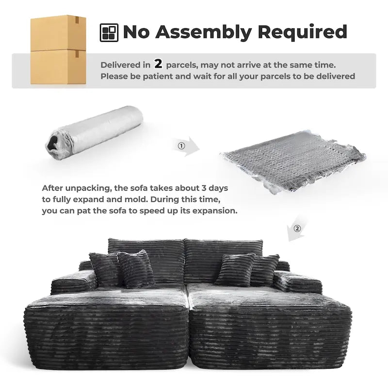Plush Velvet Double Chaise Sofa, No Assembly, 2-Person